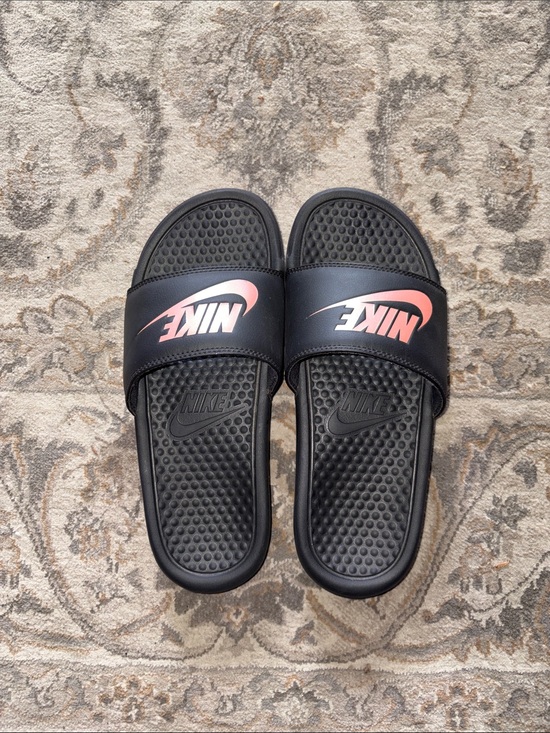 Nike Other - Nike Men’s Black Slides with Coral Swoosh